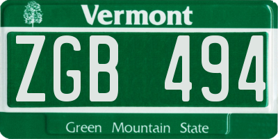 VT license plate ZGB494