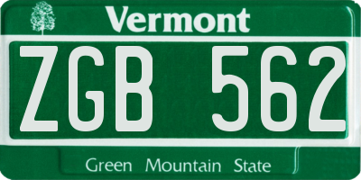 VT license plate ZGB562