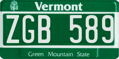 VT license plate ZGB589