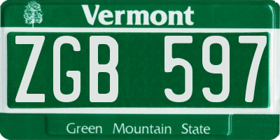 VT license plate ZGB597