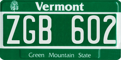 VT license plate ZGB602