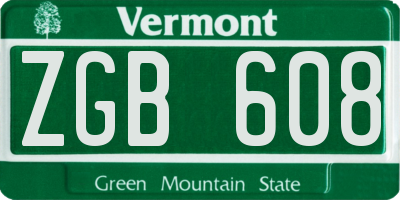 VT license plate ZGB608