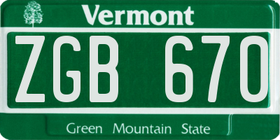 VT license plate ZGB670