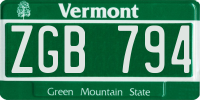 VT license plate ZGB794