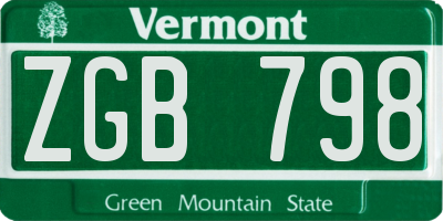 VT license plate ZGB798