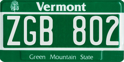 VT license plate ZGB802