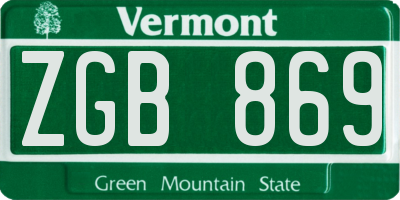 VT license plate ZGB869