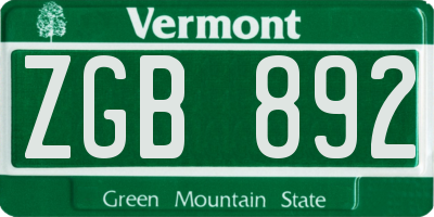 VT license plate ZGB892