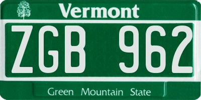 VT license plate ZGB962