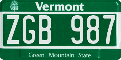 VT license plate ZGB987