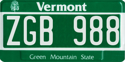 VT license plate ZGB988