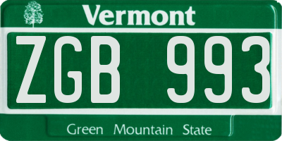 VT license plate ZGB993