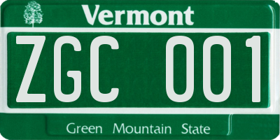 VT license plate ZGC001