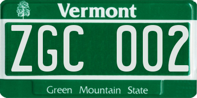 VT license plate ZGC002