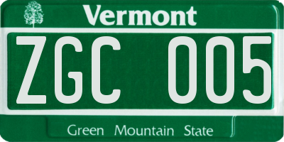VT license plate ZGC005