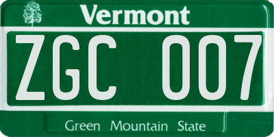 VT license plate ZGC007