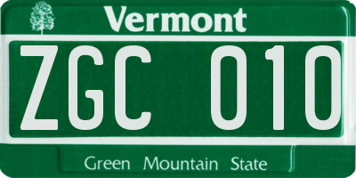VT license plate ZGC010