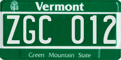 VT license plate ZGC012