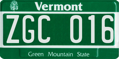 VT license plate ZGC016