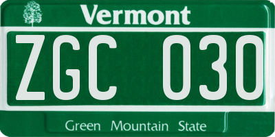 VT license plate ZGC030