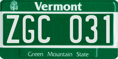 VT license plate ZGC031