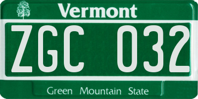 VT license plate ZGC032