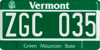 VT license plate ZGC035