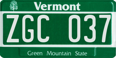 VT license plate ZGC037