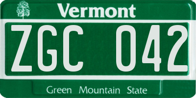 VT license plate ZGC042