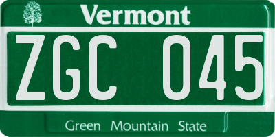VT license plate ZGC045