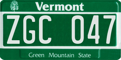 VT license plate ZGC047