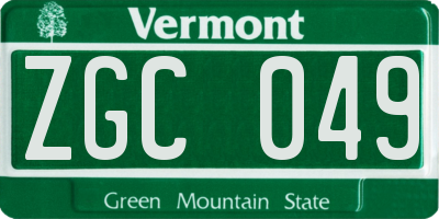 VT license plate ZGC049