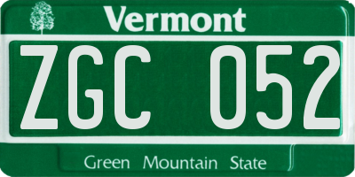 VT license plate ZGC052