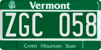 VT license plate ZGC058