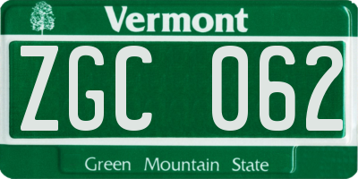 VT license plate ZGC062