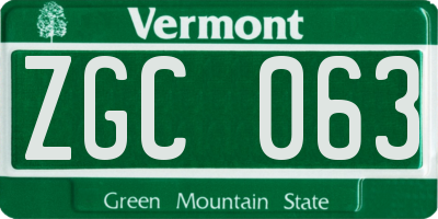 VT license plate ZGC063