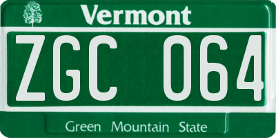 VT license plate ZGC064