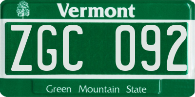 VT license plate ZGC092
