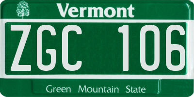 VT license plate ZGC106