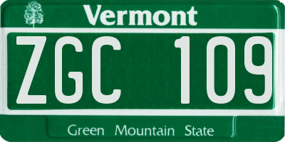 VT license plate ZGC109