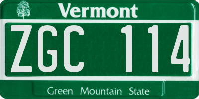 VT license plate ZGC114