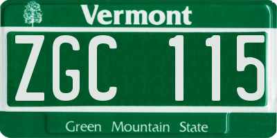 VT license plate ZGC115