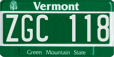 VT license plate ZGC118