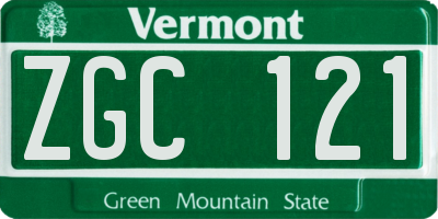 VT license plate ZGC121