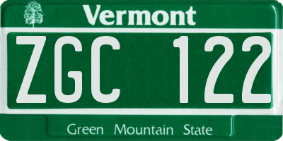 VT license plate ZGC122