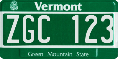 VT license plate ZGC123