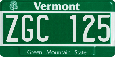 VT license plate ZGC125