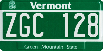 VT license plate ZGC128