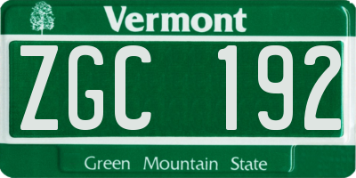 VT license plate ZGC192