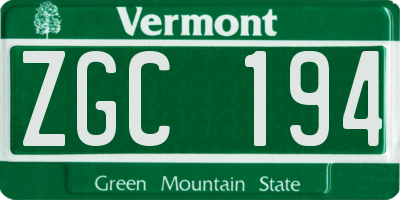 VT license plate ZGC194